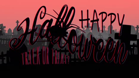 animación de feliz texto de halloween sobre el cementerio