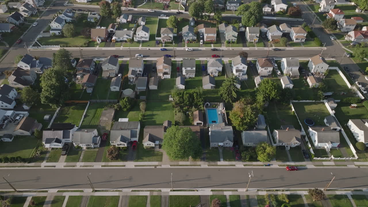 Aerial view of homes in Binghamton, New York. Shot in the west end on a summer evening.