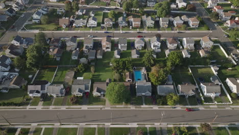 aerial view of homes in binghamton, new york. shot in the west end on a summer evening.