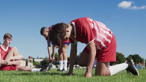 rugby players preparing for training