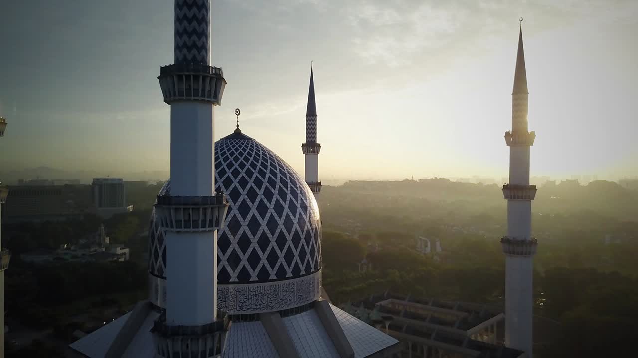 Aerial Footage - Sunrise at a mosque.