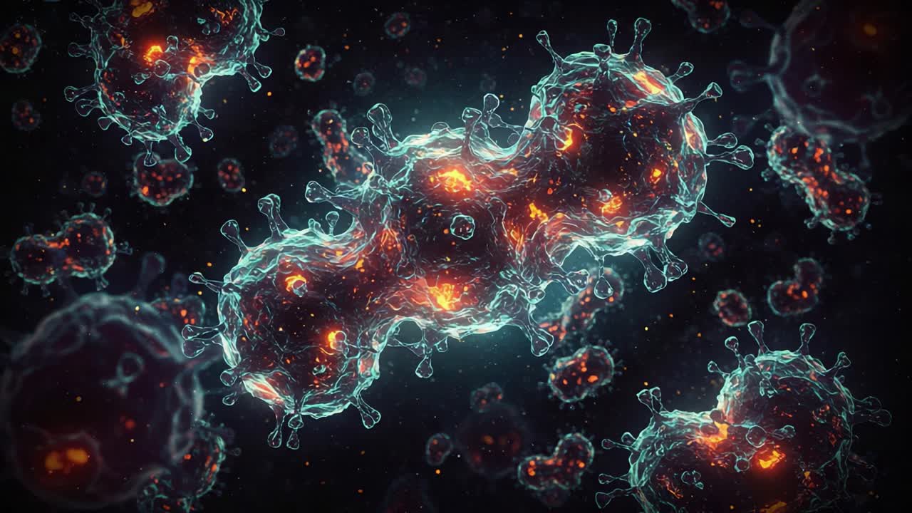 Exploring the Intricate World of Microscopic Organisms: A Journey into the Cellular Structures and Viral Dynamics Captured in Two Stunning Digital Frames