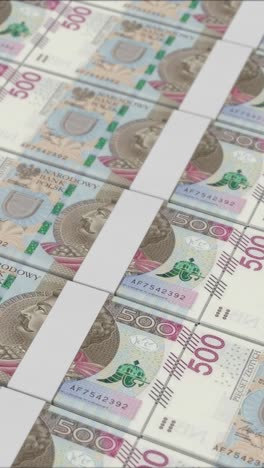 500 폴란드 슬로티 지폐의 수직 동영상, 화폐 프레스에 의해 인쇄
