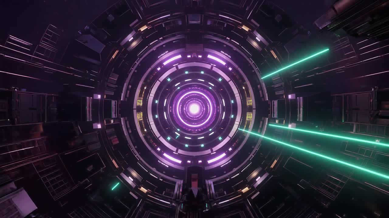 Flying Through a Futuristic Sci-Fi Tunnel with Glowing Neon Lights