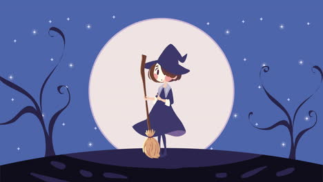 halloween animation with witch and broom