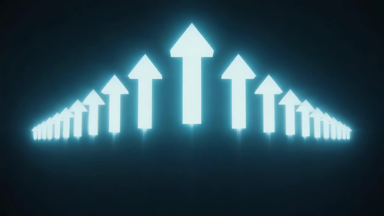A row of illuminated arrows pointing upward
