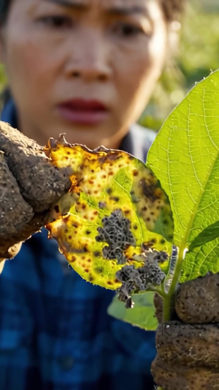 Un agricoltore dedicato esamina le piante in un campo, evidenziando le sfide dell'agricoltura e l'importanza delle pratiche agricole sostenibili.
