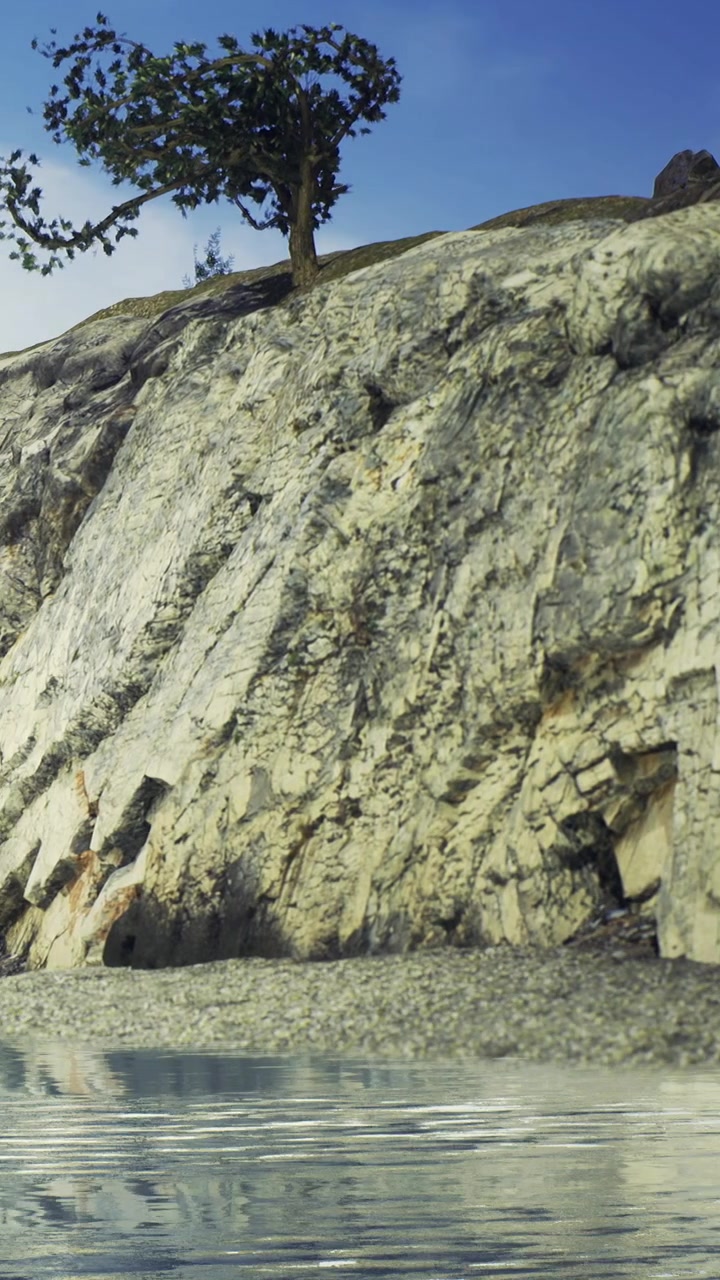 Formazioni rocciose vicino a uno specchio d'acqua sotto un cielo sereno di giorno