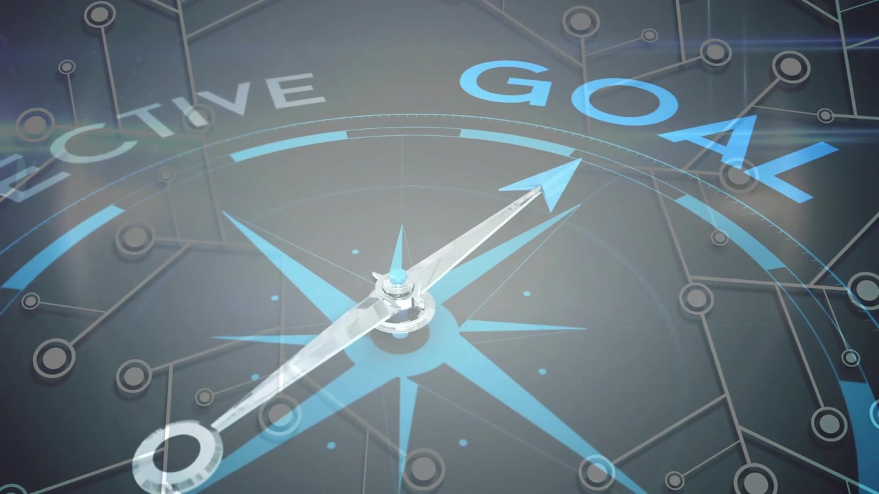 Needle appearing on grid rotating clockwise energizing arc shifting OBJECTIVE and revealing GOAL