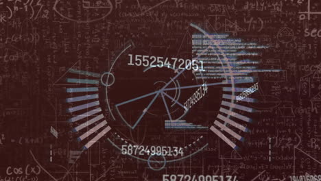 Animación-De-Escáner-Circular,-Ecuaciones-Matemáticas-Y-Datos-Sobre-Fondo-Marrón