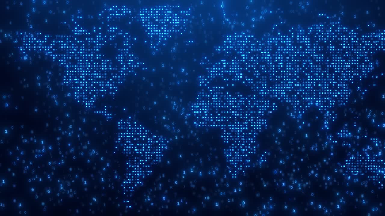 Concept of world map animation on digital artificial intelligence cyberspace network background