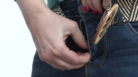 Woman putting on a belt