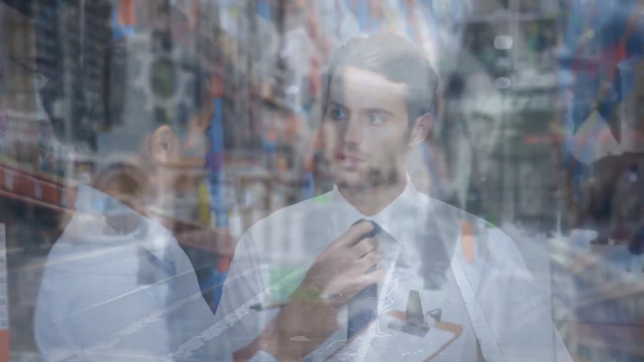 창고의 다양한 노동자들에 대한 데이터 처리 애니메이션