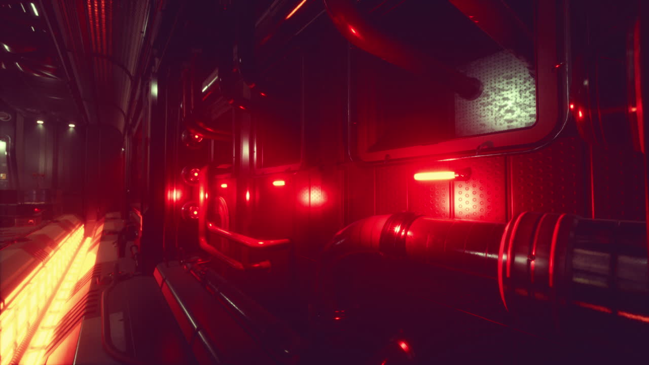 은 조명으로 어두운 미래의 복도