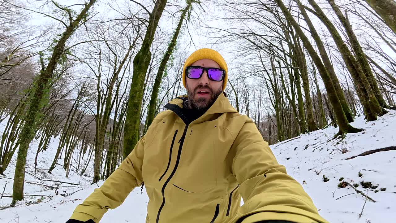 Man in snowy forest