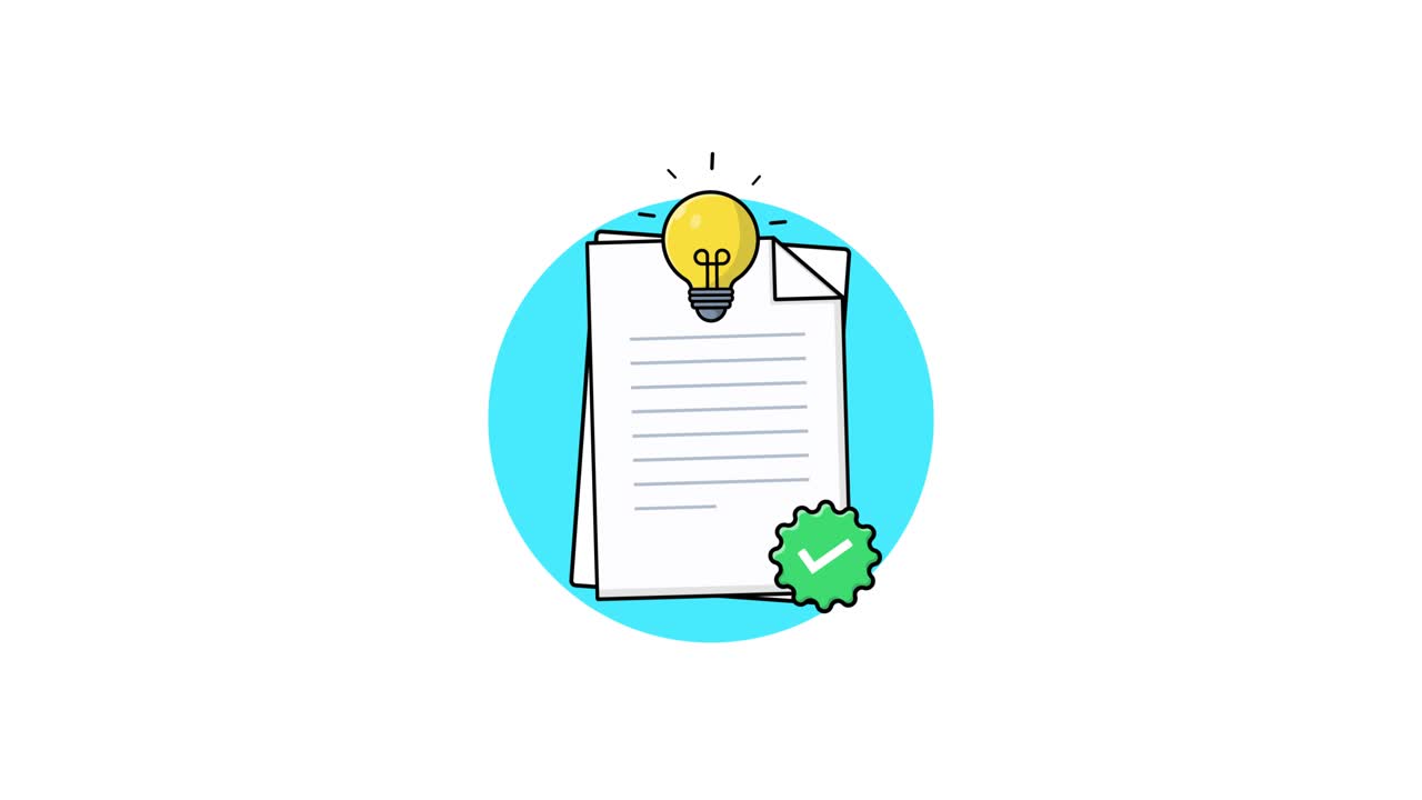 Animated Lightbulb Idea on Document with Checkmark
