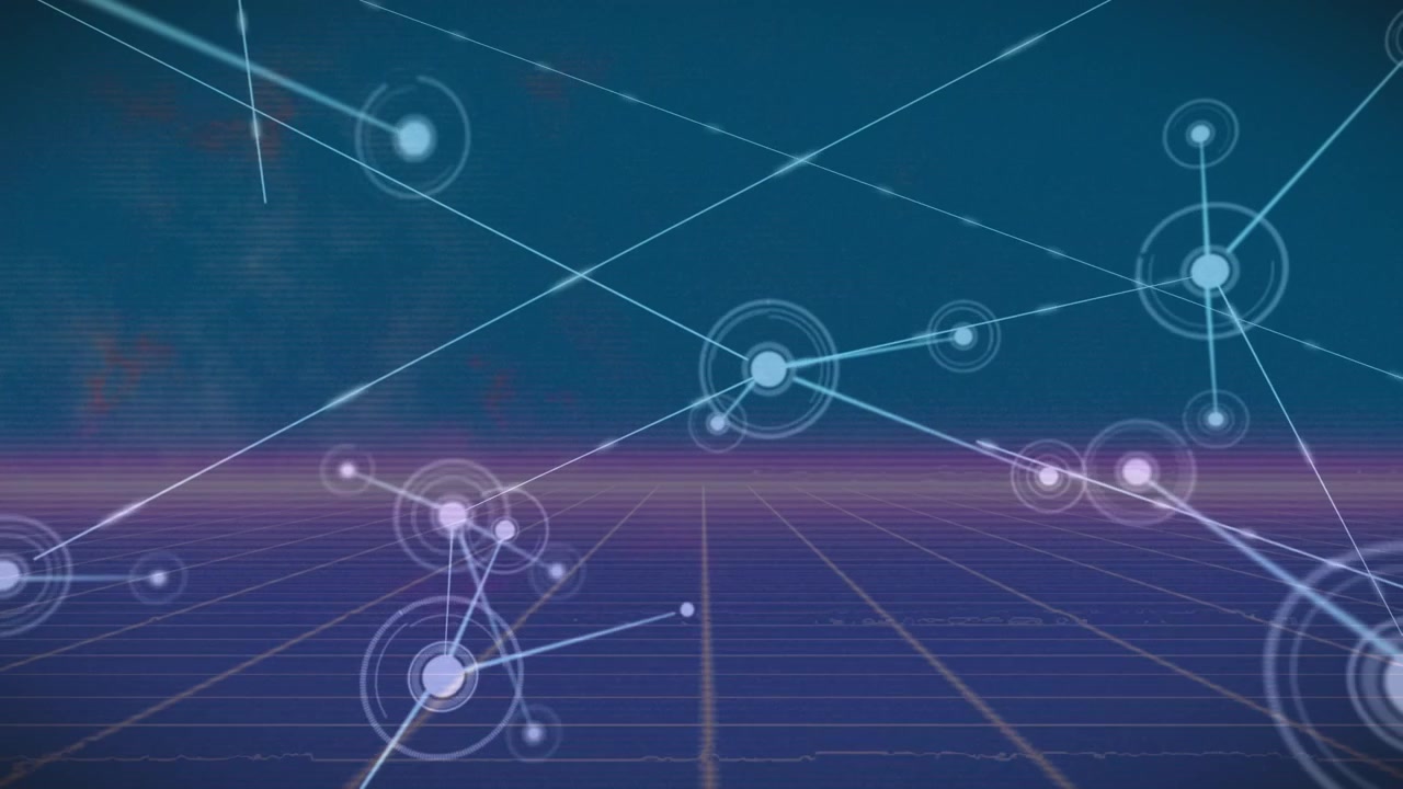 Animation of network of connections with icons over blue background