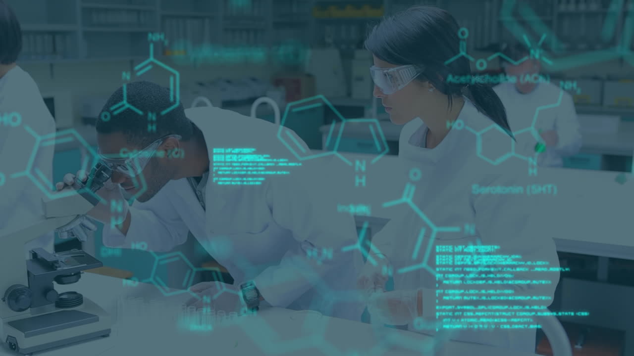 animación del procesamiento de datos en diversos científicos varones y mujeres