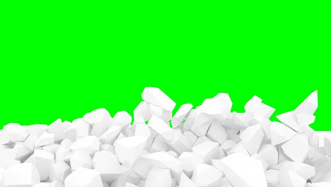destrucción derribar la pared blanca en la pantalla verde agrietar la piedra 4k