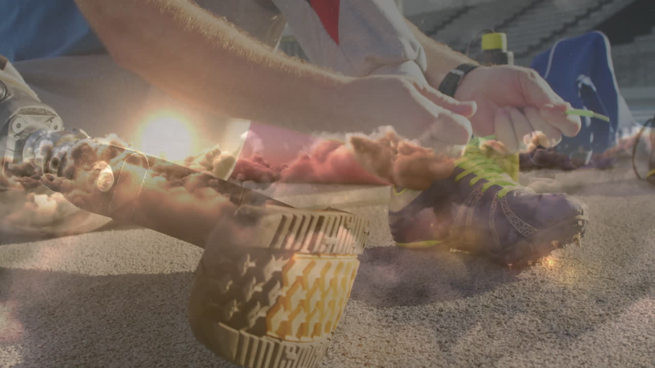 구름의 애니메이션 백인 남자와 달리기 블레이드 신발을  ⁇ 는