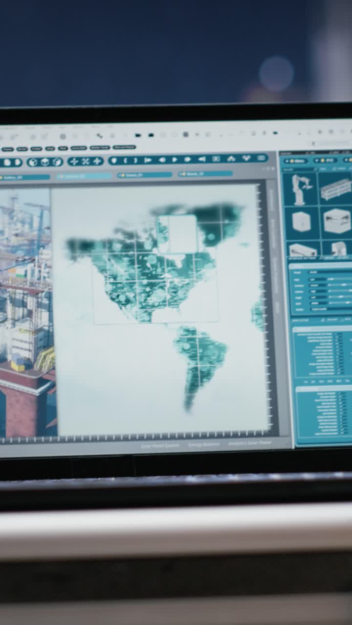 Vertical Video Laptop screen shows visualization monitoring software on empty offshore platform