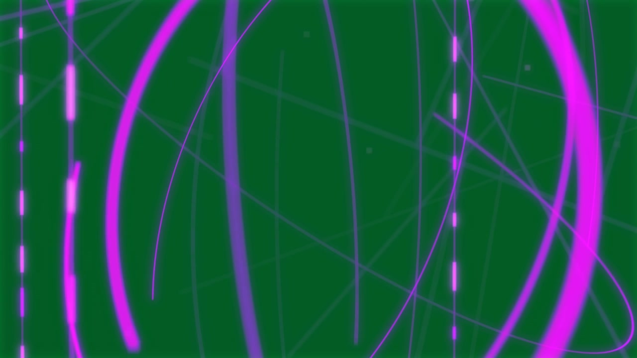 Frames driving neon arcs pulsing, forming loop with dotted column on transparent BG for compositing