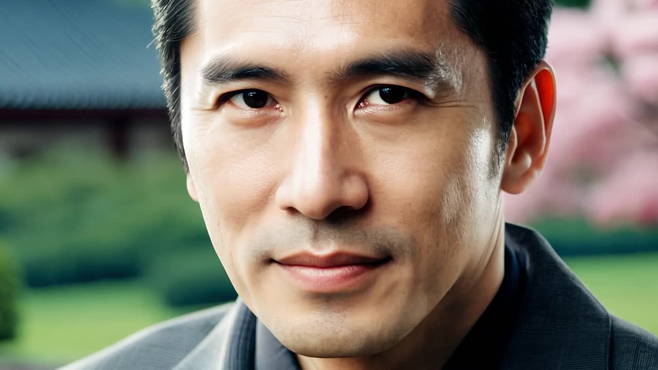 伝統的な日本の衣装を着た笑顔のアジア人男性のポートレート