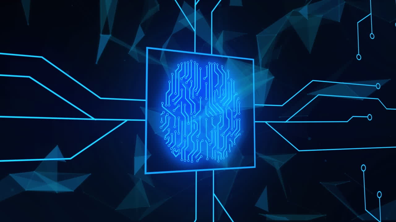 animación del procesamiento de datos a través del cerebro de la placa de circuitos de la computadora.