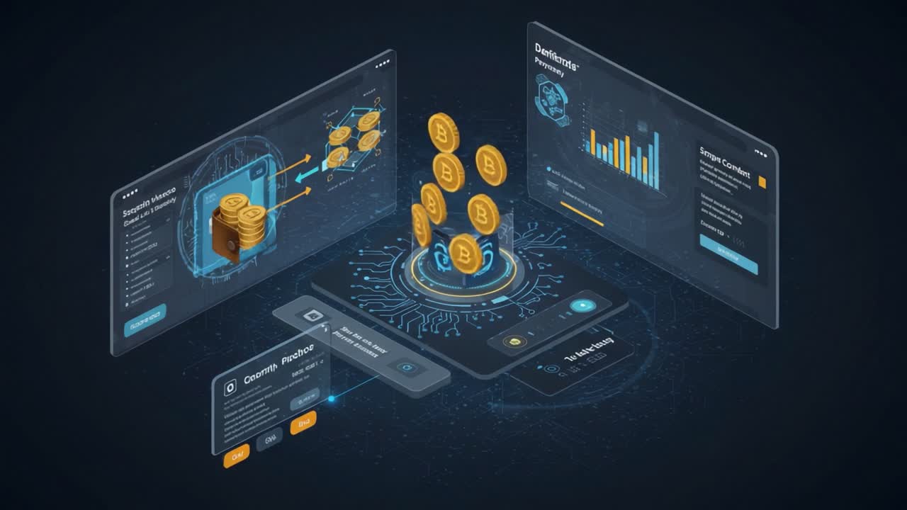 Advanced Cryptocurrency Dashboard Visualization Featuring Interactive Elements and Real-Time Analytics with Multiple Data Displays and Digital Coin Management Options