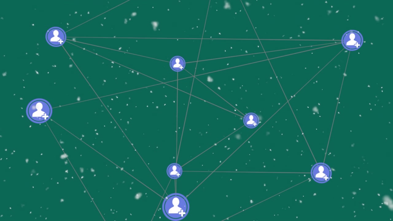 Animation of network of connections with icons on green background