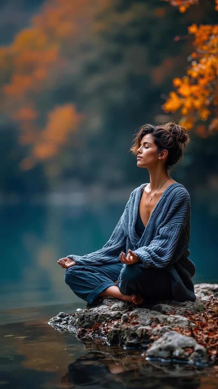 A woman sitting on a rock in the middle of a lake
