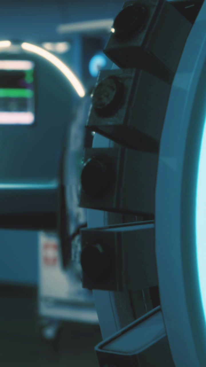 Exploring futuristic technology in an advanced control room at dusk