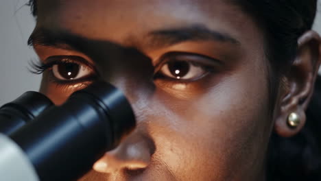 close-up of a person using a microscope