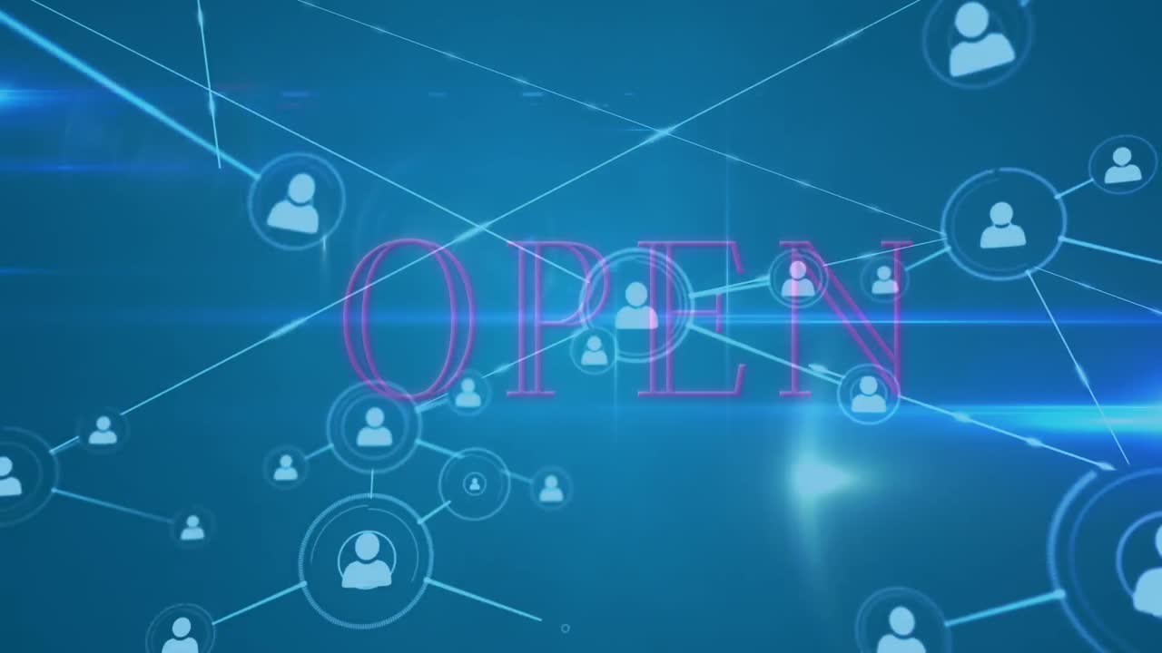 사람 아이콘과의 연결 네트워크를 통해 통계와 함께 열린 텍스트의 애니메이션