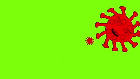 red cartoon corona virus moving at camera