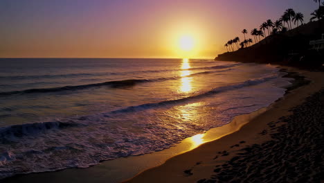 golden sunset over a tropical beach with palm trees