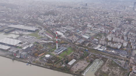 Wide-aerial-footage-flying-over-the-Danube-River-in-Belgrade,-Serbia