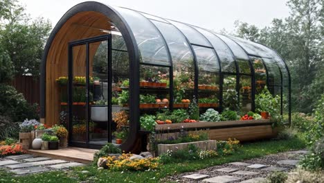 a beautiful greenhouse with plants and flowers