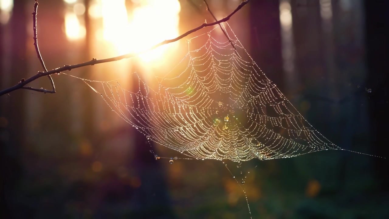 Raggi di sole dorati che filtrano attraverso una foresta nebbiosa con un ruscello