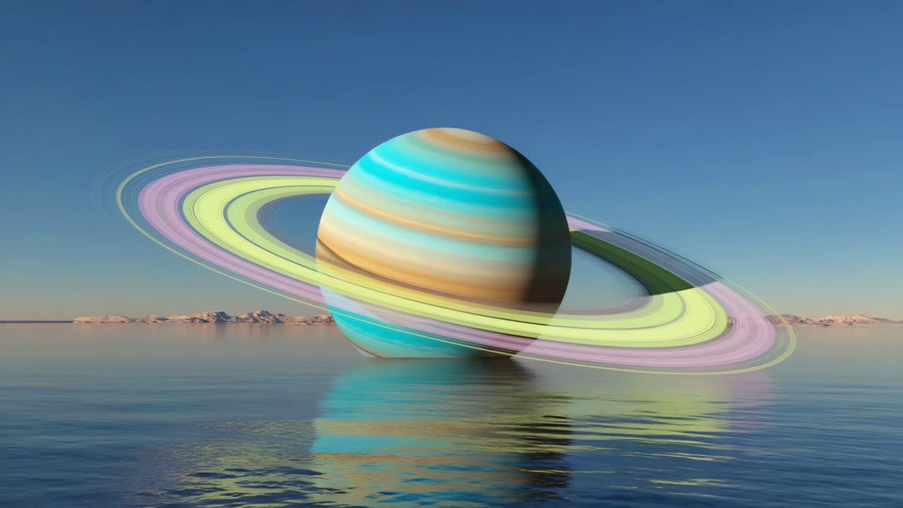 Saturn floating on water