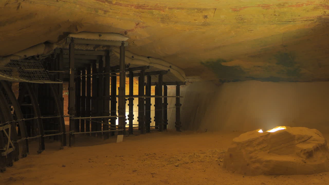Pan shot of visit to Schlossberg Museum caves Saarland in Homburg, Germany