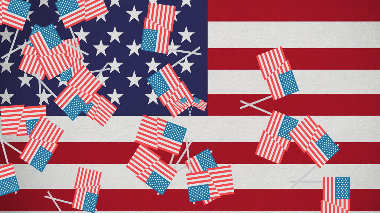 Animation of american flags icons over american flag