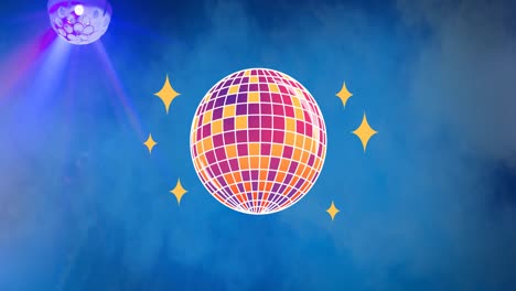 Animation-of-mirror-ball-over-blue-background