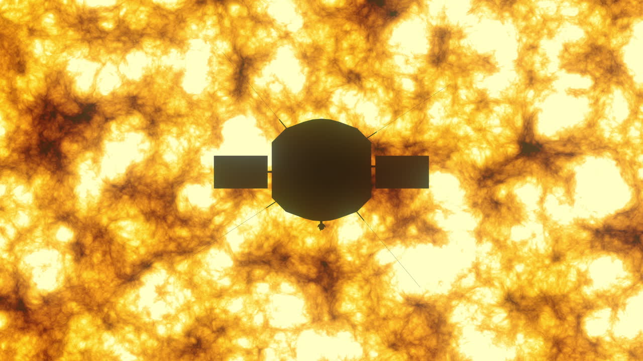 Parker Solar Probe Heading Towards Close Up of the Surface of the Sun with Heat Shield Protecting Scientific Instruments On Board Gathering Data About Star Activity