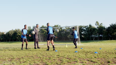 playing soccer, athletes training on field with cones and goal in background