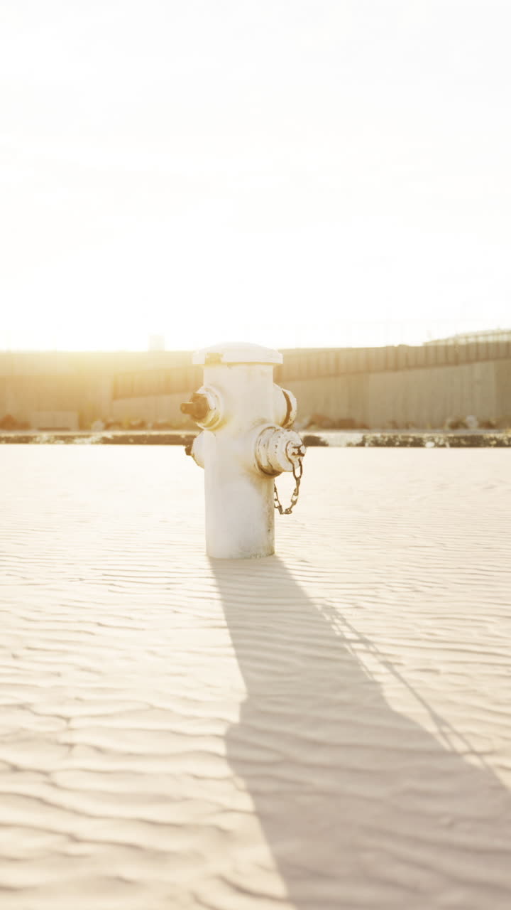 해가 지는 동안 사막 에 있는 외로운 소방관