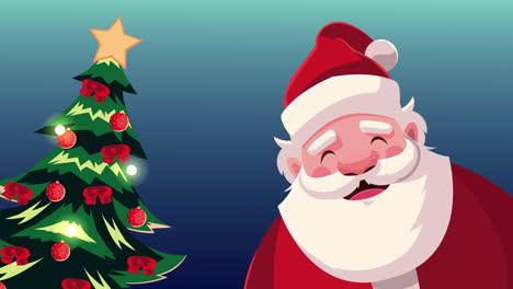 animación de feliz navidad con papá noel y el árbol