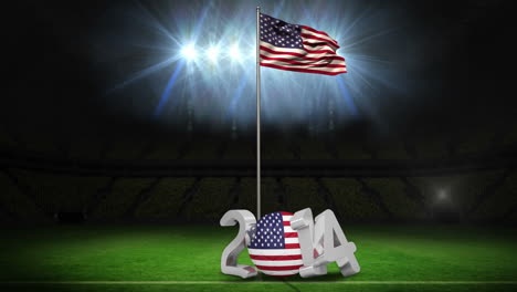 united states of america national flag waving on football pitch with message