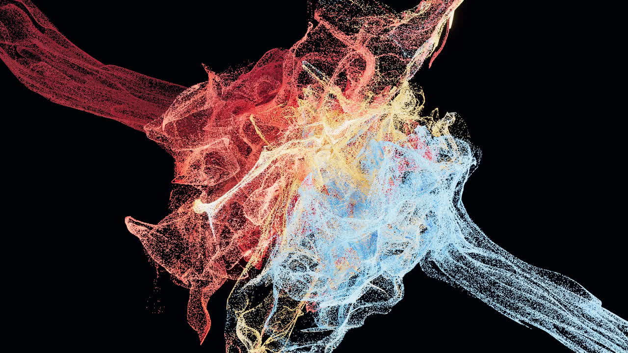 colisión de partículas, partículas decorativas, renderización en 3d.