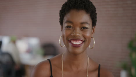 portrait beautiful african american woman entrepreneur smiling enjoying successful business lifestyle independent female